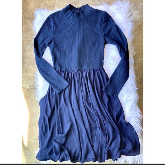 Altar’d State Blue Fit N Flare High Neck Modest Long sleeve Dress Medium - Picture 7 of 11